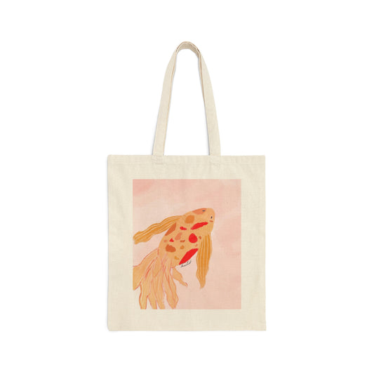 Coy Koi Fish with Pink Background Cotton Canvas Tote Bag
